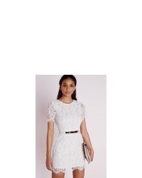 Missguided Lace Short Sleeve Bodycon Dress White