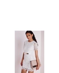 Missguided Lace Short Sleeve Bodycon Dress White