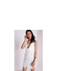 Missguided Lace Skirt Plunge Waist Bodycon Dress White