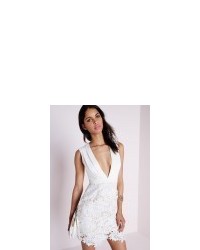 Missguided Lace Skirt Plunge Waist Bodycon Dress White