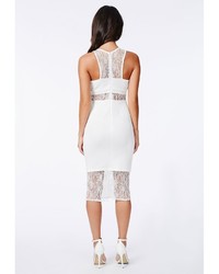 Missguided Mavis Lace Panel Midi Dress White