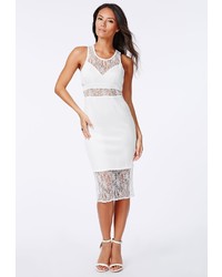 Missguided Mavis Lace Panel Midi Dress White