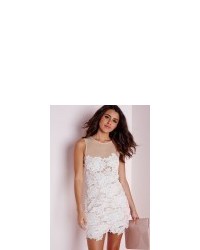 Missguided Sleeveless Floral Lace Mesh Mini Dress White