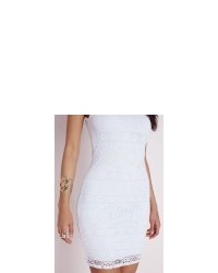 Missguided Strappy Straight Neck Bodycon Dress White Lace