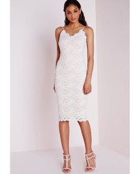 Missguided White Lace Low Back Strappy Midi Dress Nude