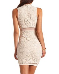 Charlotte Russe Mock Neck Mesh Lined Lace Bodycon Dress