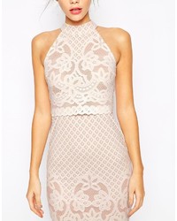 Asos Petite Body Conscious Dress In Lace With High Neck
