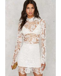 Factory Right Lace Right Time Mock Neck Dress White