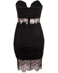 Strapless V Cut With Sheer Lace Bodycon Black Dress
