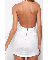 White Halter Open Back Lace Bodycon Dress