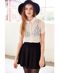 Urban Outfitters Cooperative Lace Mix Cropped Button Down Shirt