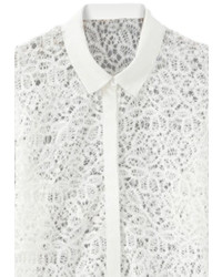 Romwe Lace Crochet Hollow White Shirt