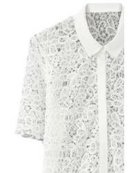 Romwe Lace Crochet Hollow White Shirt