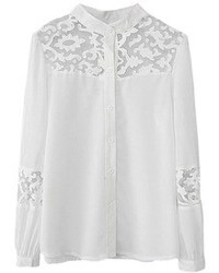 Romwe Lace Embroidered Hollow Sheer White Shirt