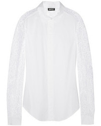 DKNY Lace Paneled Stretch Cotton Poplin Shirt