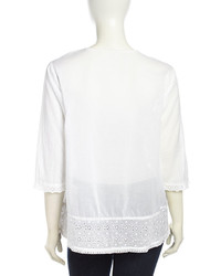 Johnny Was Three Quarter Lace Voile Blouse White