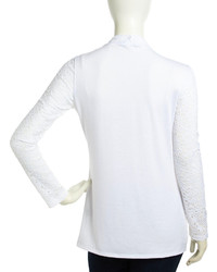 Neiman Marcus Embroidered Lace Front Cardigan White
