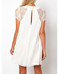 Choies White Chiffon Dress With Lace Sleeves