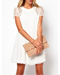 Choies White Chiffon Dress With Lace Sleeves