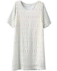 Romwe Lace Crochet Sheer White Dress