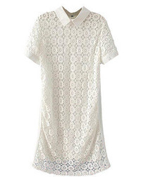 Romwe Lace Crochet Zippered White Dress