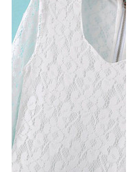 Romwe Zippered Pleated Long Sleeves Lace White Dress