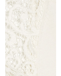 Alice + Olivia Alice Olivia Gretta Corded Lace Paneled Cotton Sweater White