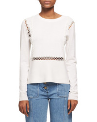 Chloé Chloe Wool Silk Sweater With Scalloped Lace Trim White
