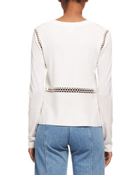 Chloé Chloe Wool Silk Sweater With Scalloped Lace Trim White