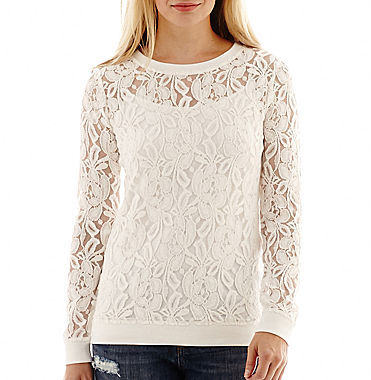 jcpenney Ana Ana Long Sleeve Lace Sweatshirt Tall | Where to buy & how ...