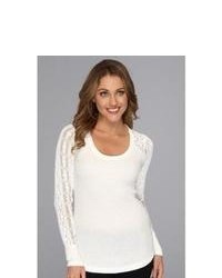 Lucky Brand Bobbi Lace Inset Thermal Sweater Lucky White