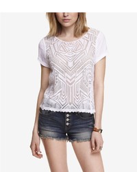 Express Short Geo Lace And Slub Knit Tee