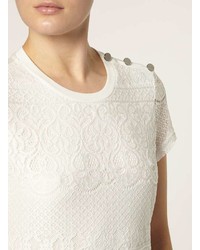 Ivory Button Shoulder Lace Tee