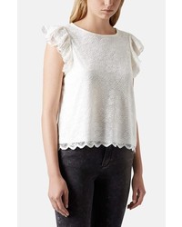 Topshop Lace Overlay Scalloped Tee White 10