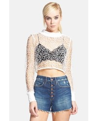June & Hudson Webbed Crop Top White Small