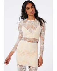 Missguided Triangle Bra Lace Crop Top White