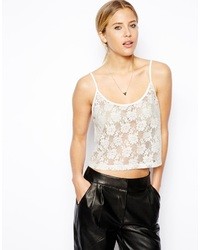 Asos Cropped Cami Top In Lace Cream