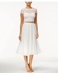 Adrianna Papell Cap Sleeve Lace Crop Top