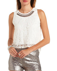 Charlotte Russe Beaded Lace Sleeveless Swing Crop Top