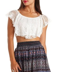 Charlotte Russe Mixed Lace Flounce Crop Top