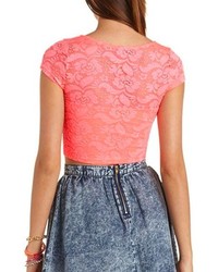 Charlotte Russe Short Sleeve Embroidered Lace Crop Top