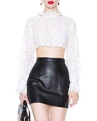 ChicNova Long Sleeves Round Neck White Lace Crop Top