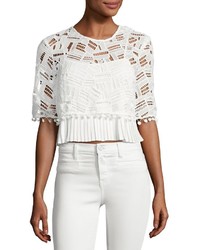 French Connection Freddy Lace Short Sleeve Crop Top White
