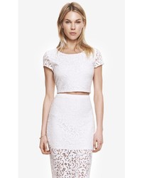 Express Lace Cap Sleeve Cropped Tee White