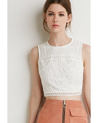 Forever 21 Mesh Paneled Lace Crop Top