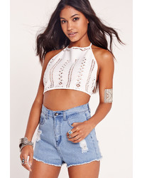 Missguided Jersey Lace Halter Neck Crop Top White