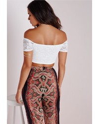 Missguided Lace Bardot Crop Top White