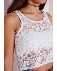 Missguided Lace Crop Top White