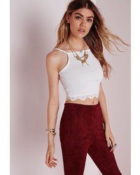 Missguided Square Neck Crop Top With Lace Trim White