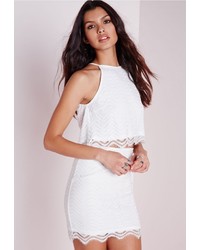 Missguided Wave Lace Crop Top White